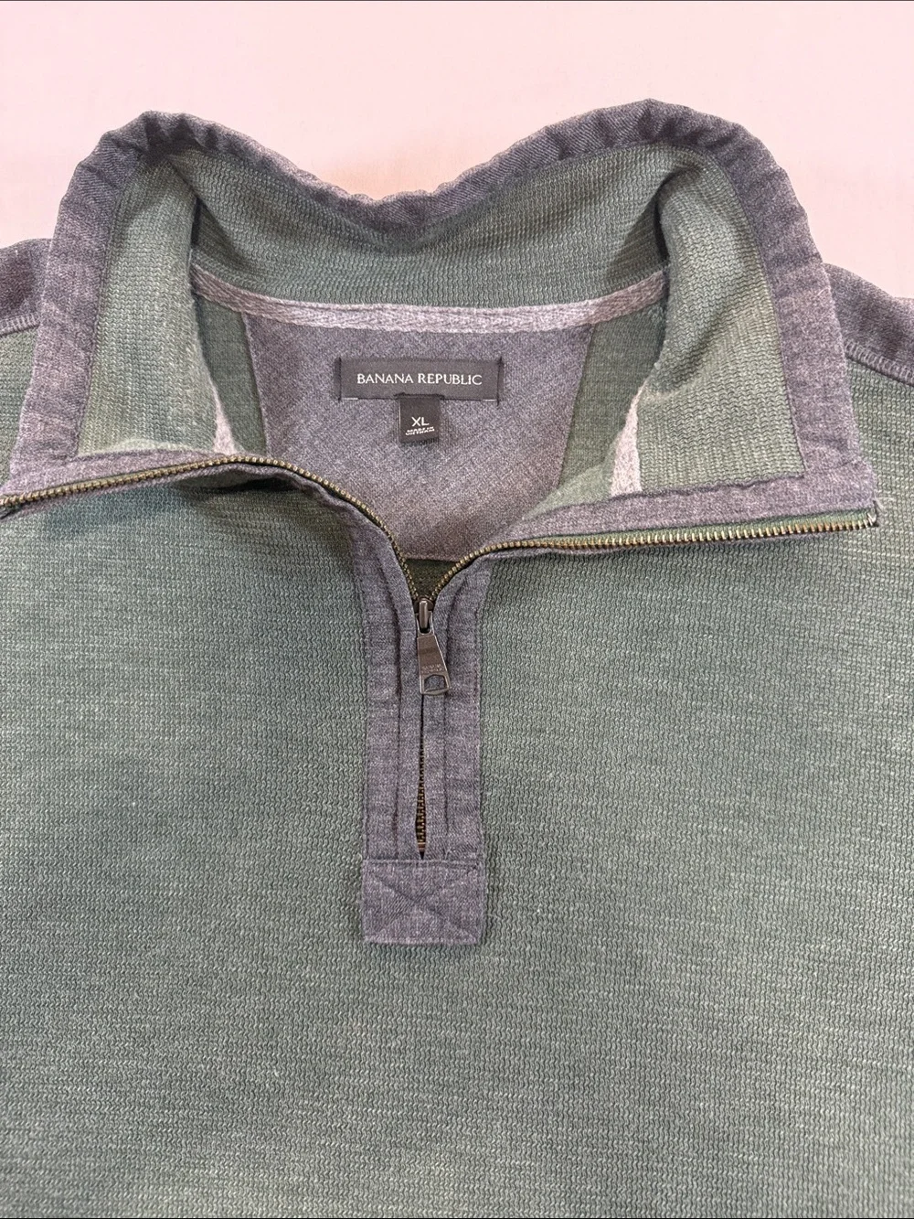 Banana Republic Green Quarter-Zip Pullover with Dark Trim XL